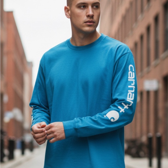 Carhartt Other - Carhartt Men’s Blue Long Sleeve T-Shirt Loose Fit Logo Sleeve Size M